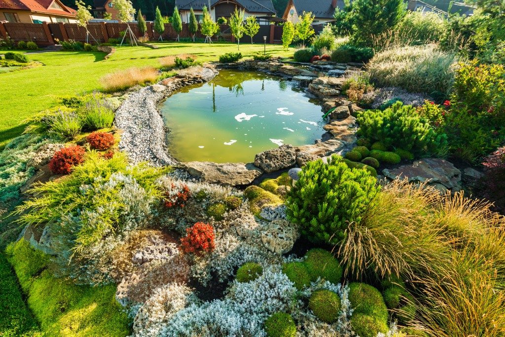 Backyard with mini man-made pond