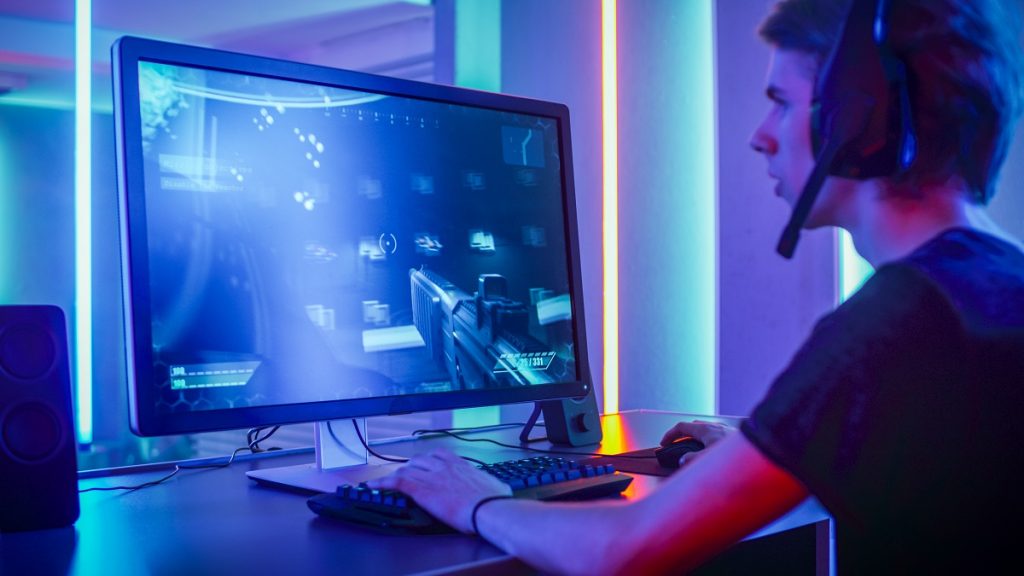 Man playing games on the computer